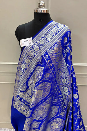 Royal Blue Pankhuri Jaal Katan Silk Banarasi Saree