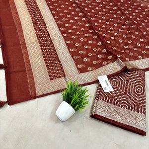 Rust Chalava Organza Silk Banarasi Suit