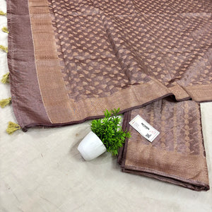 Rust Golden Zari Tissue Silk Banarasi Suit