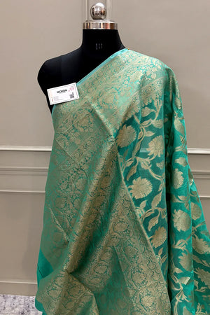 Sea Green Golden Zari Chanderi Silk Banarasi Saree