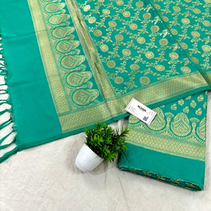 Sea Green Golden Zari Katan Silk Banarasi Suit