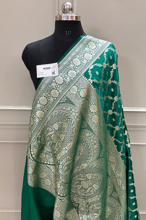 Sea Green Qaidi Buti Katan Silk Banarasi Saree