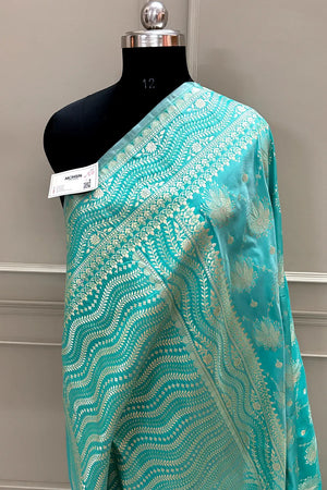 Sea Green Spider Jaal Katan Silk Banarasi Saree