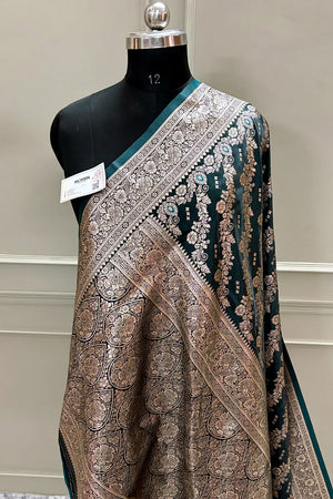 Teal Golden Zari Katan Silk Banarasi Saree