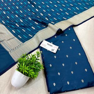 Teal Golden Zari Katan Silk Banarasi Suit