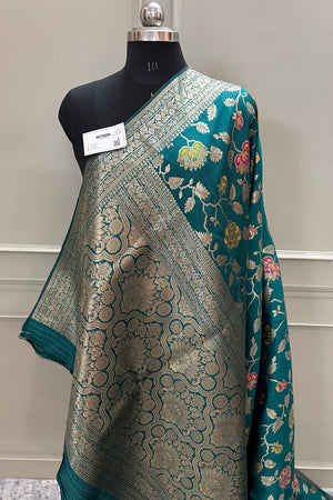 Teal Golden Zari Silky Banarasi Saree