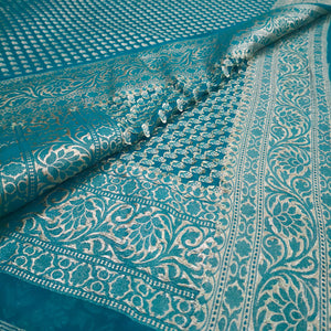 Teal Handloom Water Zari Georgette Banarasi Suit