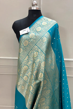 Teal Nanhikali Katan Silk Banarasi Saree
