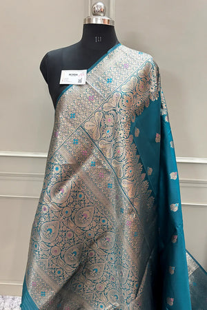 Teal Resham Zari Silky Banarasi Saree