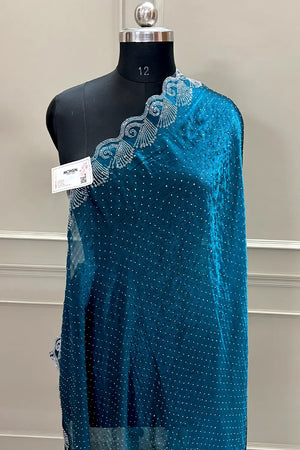 Teal Siroski Stone Jimmy Choo Saree
