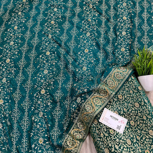 Teal Stone Work Kimkhab Silk Banarasi Gharara
