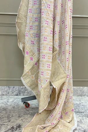 White Golden Zari Georgette Silk Banarasi Dupatta