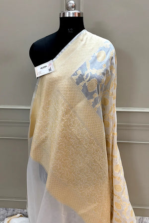 White Golden Zari Georgette Silk Banarasi Saree