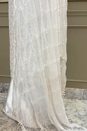 White Sequence Embroidery Net Salwar Suit
