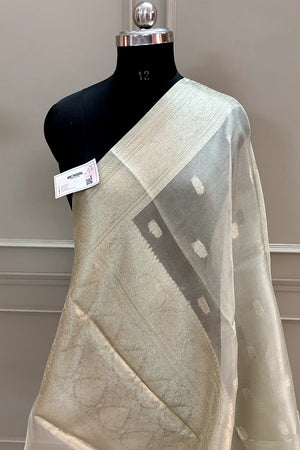 White Zari Tissue Silk Banarasi Saree