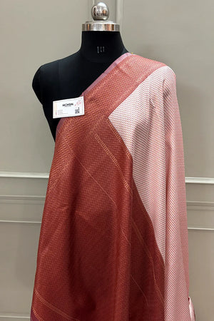 White and Maroon Resham Zari Silky Banarasi Saree