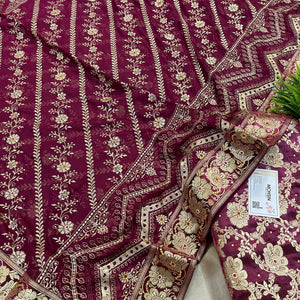 Wine Stone Work Kimkhab Silk Banarasi Gharara
