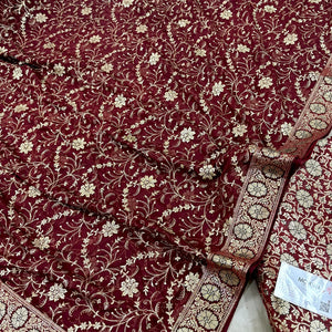 Wine Golden Zari Kimkhab Silk Banarasi Gharara