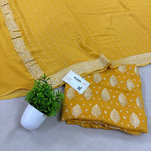 Yellow Golden Zari Pure Georgette Silk Banarasi Suit