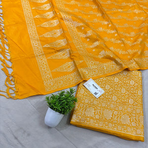Yellow Golden Zari Katan Silk Banarasi Suit