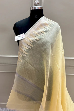 Yellow Plain Moonga Check Silk Saree