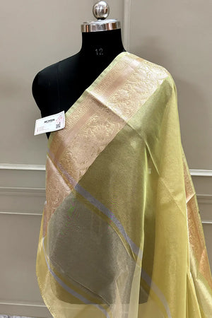 Yellow Zari Tissue Silk Banarasi Saree