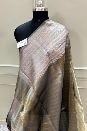 Beige Golden Zari Tissue Silk Banarasi Saree