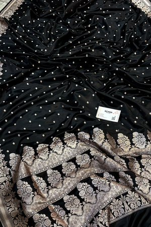 Black Hawahawai Buti Katan Silk Banarasi Saree