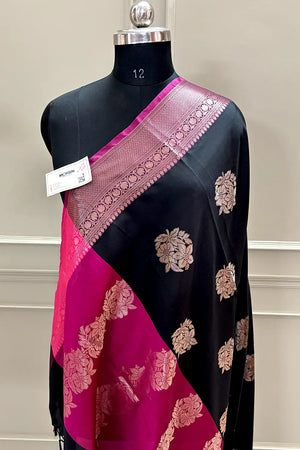 Black and Pink Golden Zari Banarasi Silk Saree