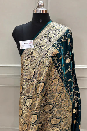 Bottle Green Bhawar Jaal Katan Silk Banarasi Saree