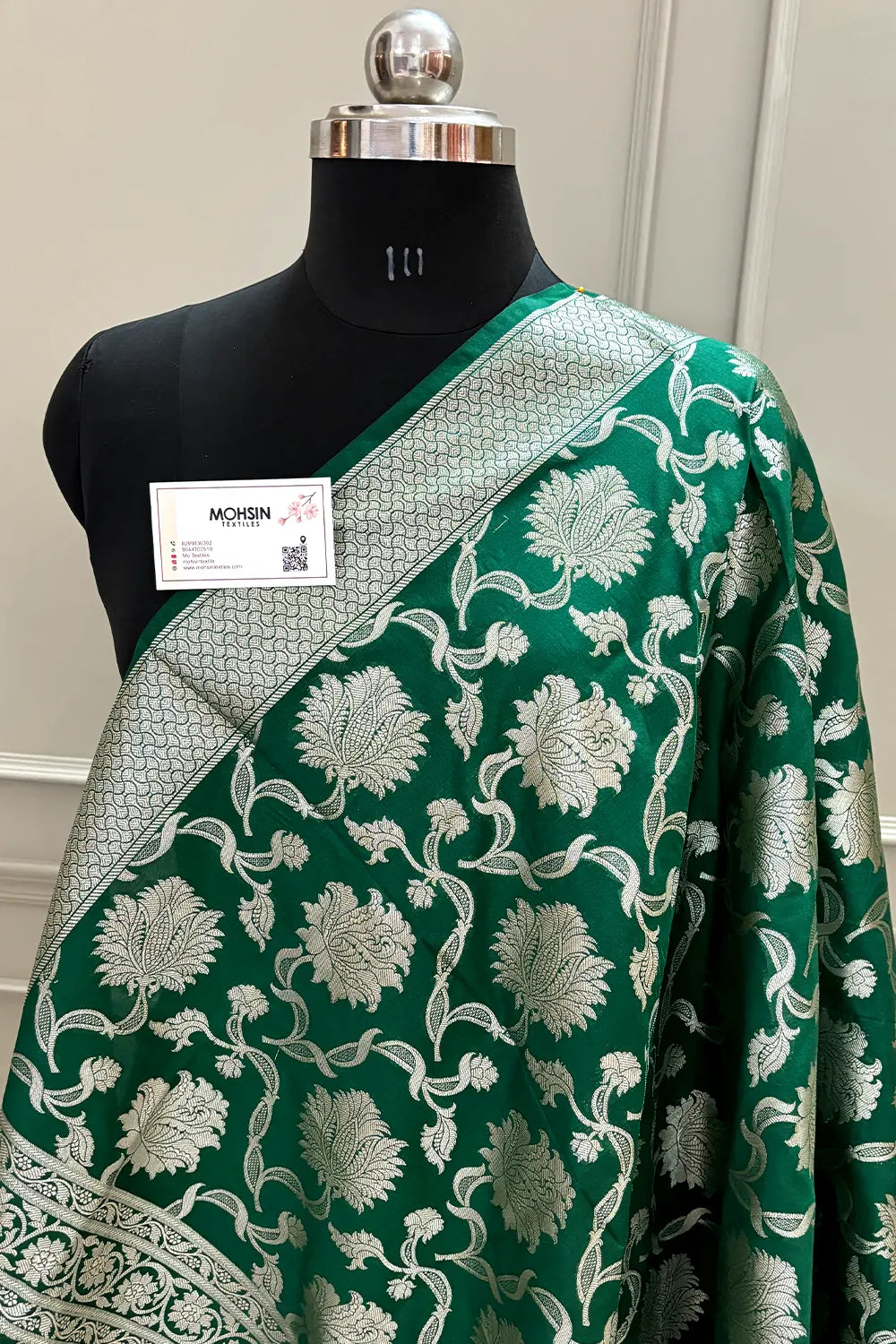 Bottle Green Golden Zari Katan Silk Banarasi Dupatta