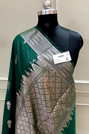 Bottle Green Kalyug Satin Silk Banarasi Saree