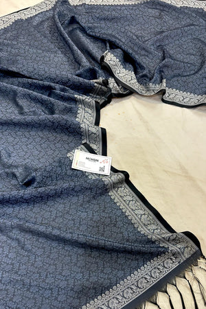 Dark Grey Resham Zari Silk Banarasi Stole