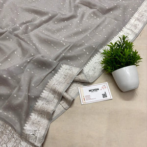 Grey Chunri Georgette Silk Banarasi Dupatta