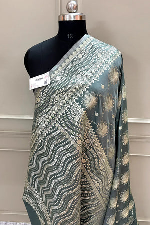 Grey Spider Jaal Katan Silk Banarasi Saree