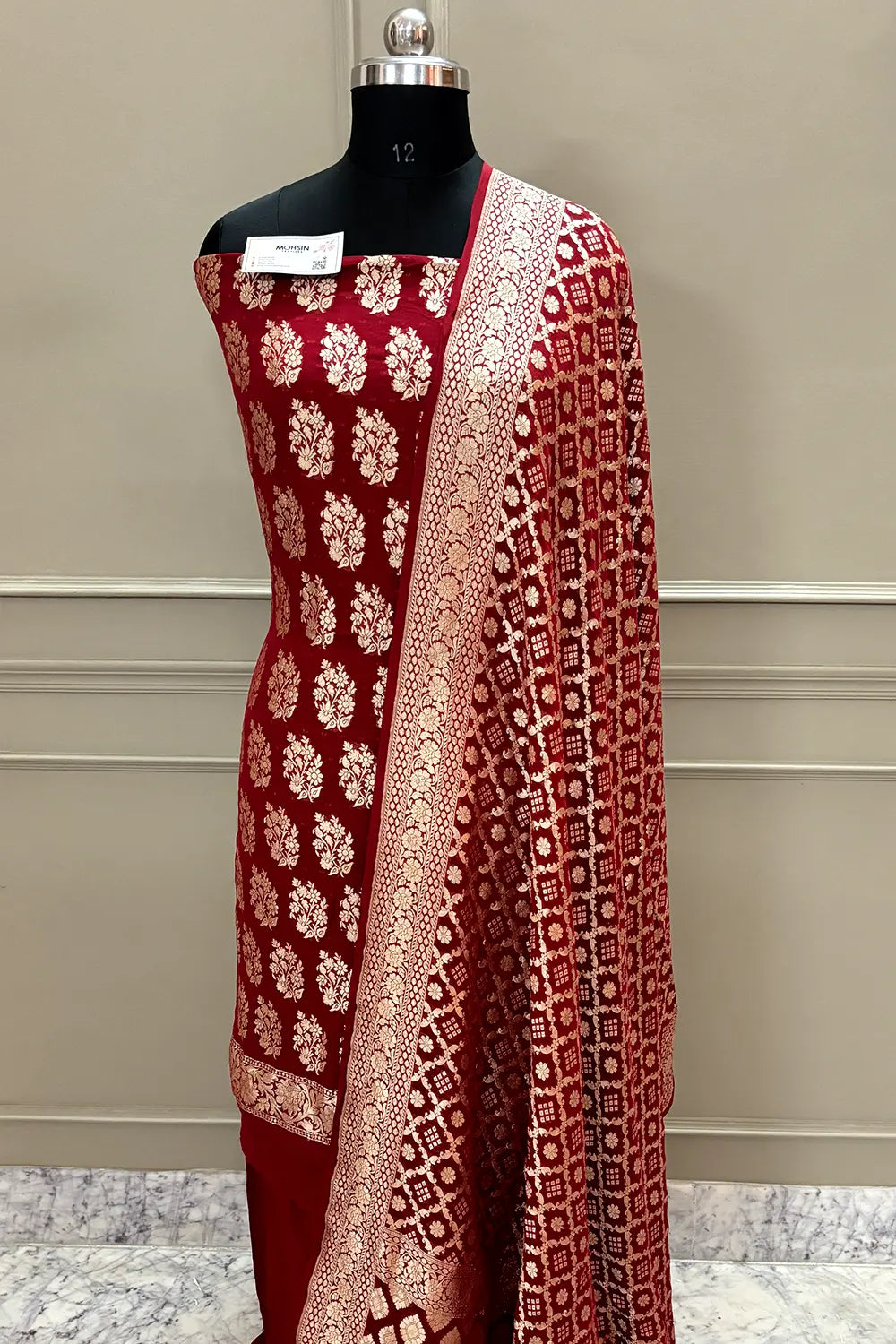 Maroon Pure Georgette Silk Banarasi Suit