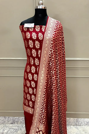 Maroon Pure Georgette Silk Banarasi Suit