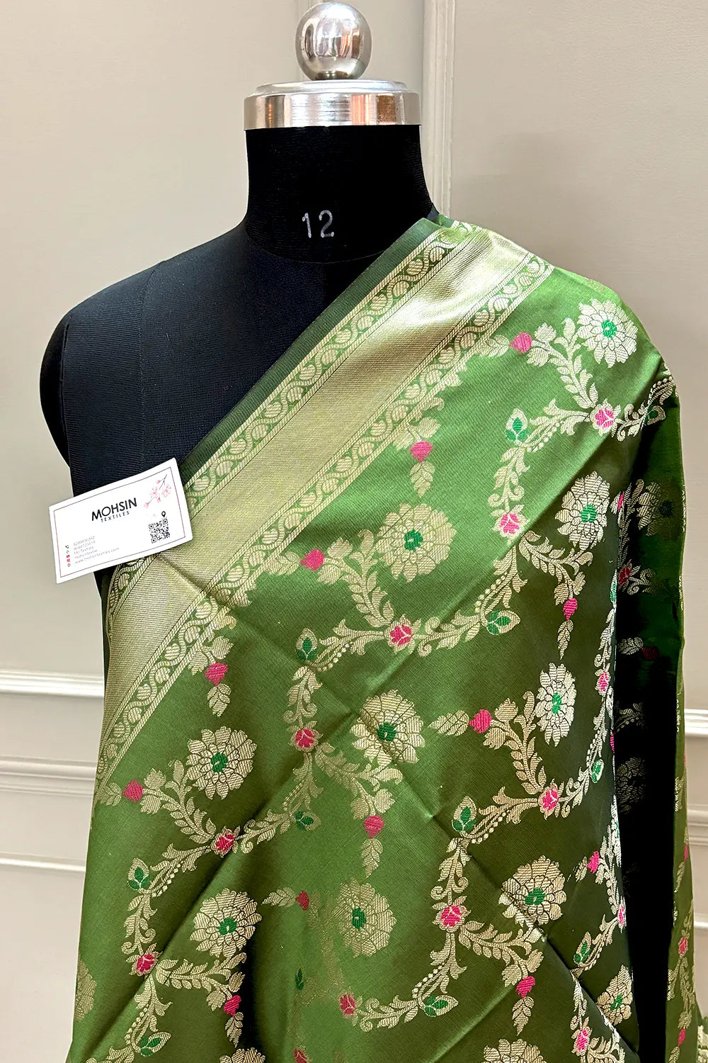 Mehendi Meenakari Satin Silk Banarasi Dupatta