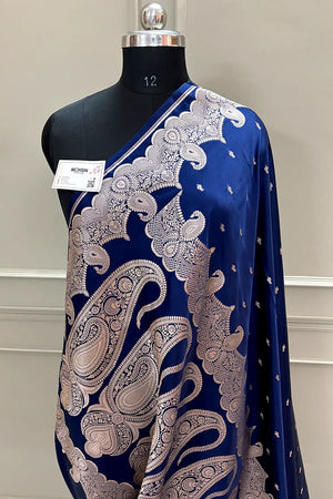 Navy Blue Deepak Buti Katan Silk Banarasi Saree