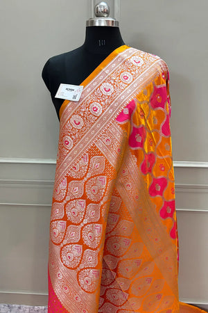 Peach Ghulam Buti Katan Silk Banarasi Saree