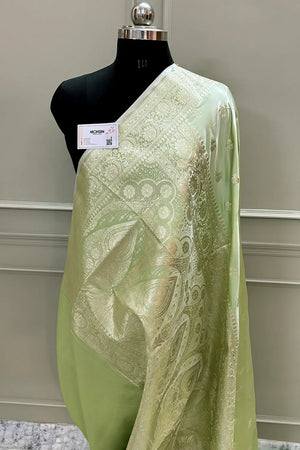 Pista Chaman Buti Katan Silk Banarasi Saree