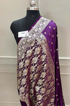 Purple Flying Buti Katan Silk Banarasi Saree