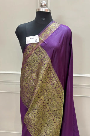 Purple Plain Golden Zari Silky Banarasi Saree