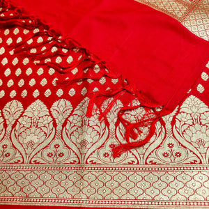 Red Kalli Buti Katan Silk Banarasi Suit