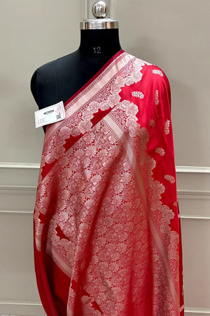 Red Kanak Buti Katan Silk Banarasi Saree