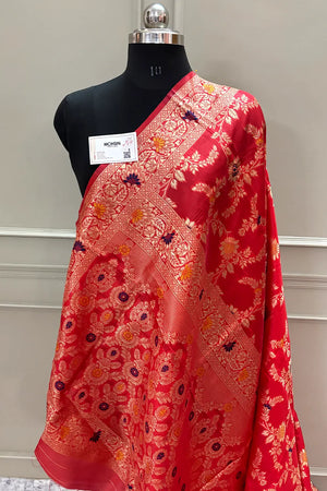 Red Resham Zari Silky Banarasi Saree