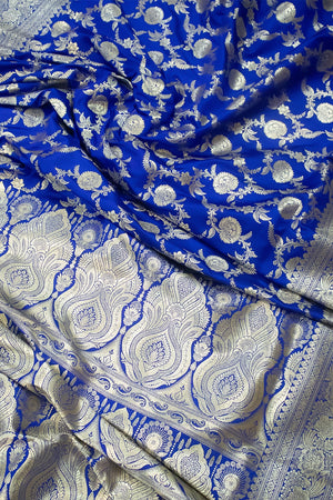 Royal Blue Shahanshahi Jaal Katan Silk Banarasi Saree
