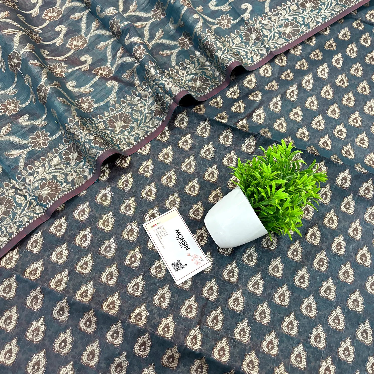 Teal Agni Buti Cotton Silk Banarasi Suit