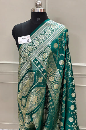 Teal Pankhuri Jaal Katan Silk Banarasi Saree