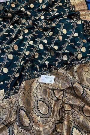 Bottle Green Bhawar Jaal Katan Silk Banarasi Saree